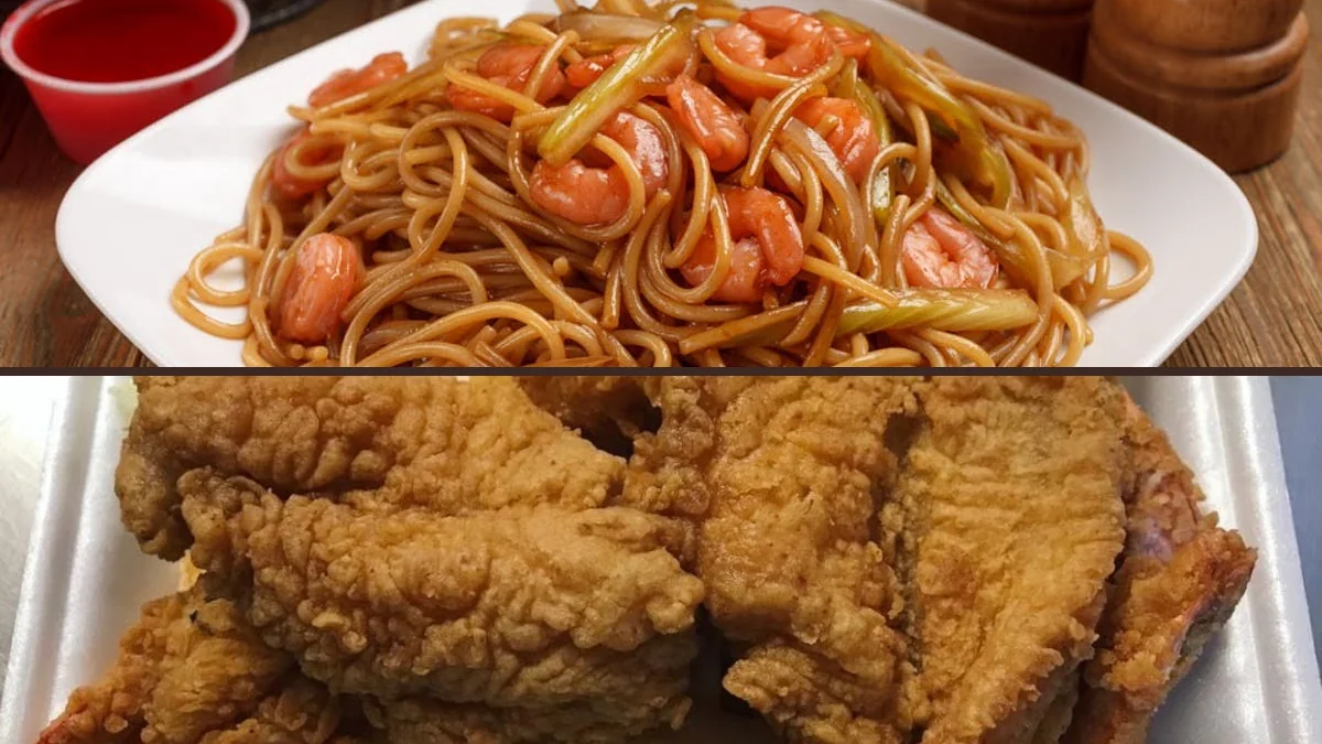 Takeout boxes packed with shrimp and sides.